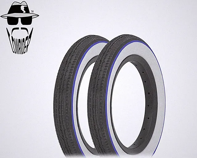 2 ORIGINAL LOWRIDER BICYCLE 12 1/2 x 2 1/4 TIRES BLACK/WHITE BLUE LINE SLICK II