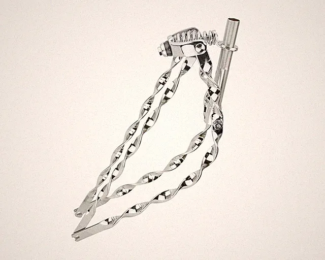 26” Lowrider Bicycle Bent Fully Flat Twisted Springer Fork – 1” Threaded Chrome.