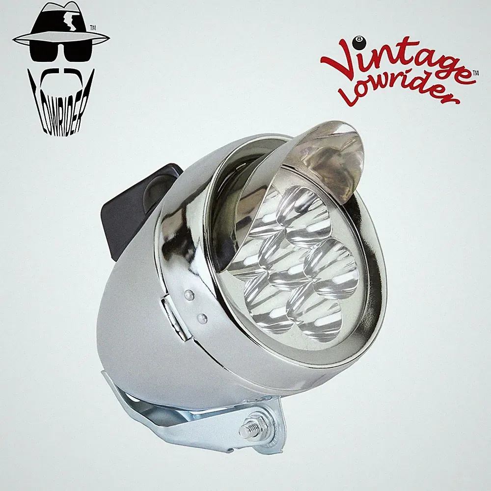 F&R ORIGINAL LOWRIDER Bicycle Bike Bullet Light W/Visor 7 LED Bulbs Chrome