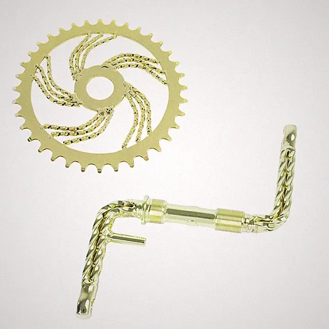 OG LOWRIDER QUADRUPLE TWISTED STEEL 1 PIECE GOLD CRANK W/TWISTED SPROCKET
