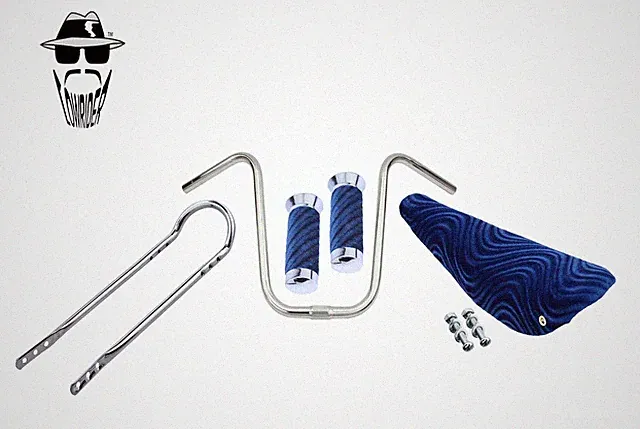 ORIGINAL LOWRIDER U Handlebar 25.4mm + Sissy Bar Blue Velour Banana Seat/Grips.