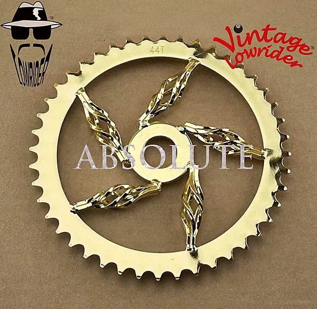Vintage Lowrider 1 Piece Bicycle 5 Cage Twisted Sprocket Chainring 44T Gold.
