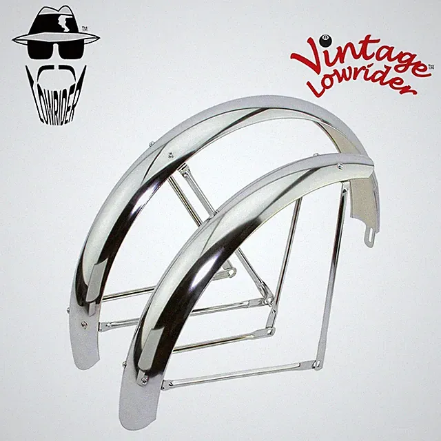 VINTAGE LOWRIDER 24" BICYCLE CLASSIC ADJUSTABLE BALLOON CHROME FENDER SET.