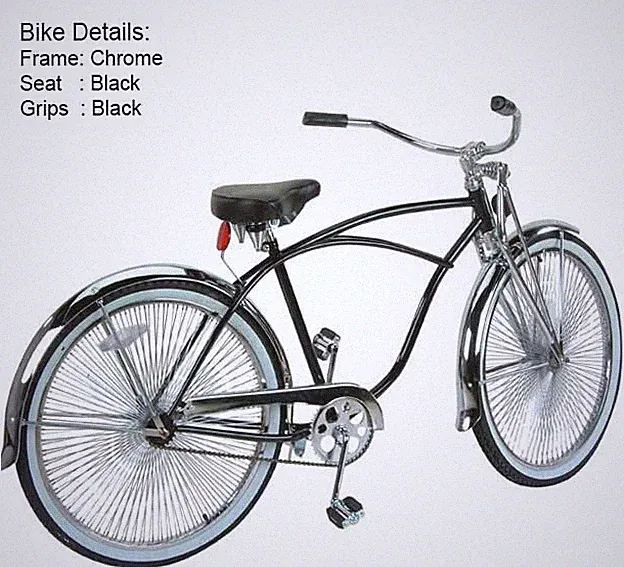 VINTAGE LOWRIDER 26" CHROME Beach Cruiser Bike, STRAIGHT FORK, 144 SPOKES WHEELS