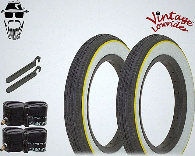 VINTAGE LOWRIDER BICYCLE 12" 1/2" x 2 1/4" YELLOW LINE SLICK II TIRES SET OF 6.