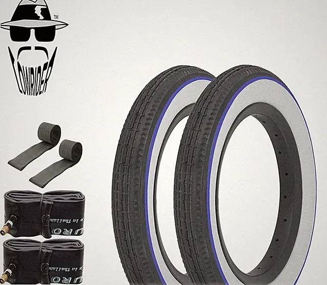 VINTAGE LOWRIDER BICYCLE 12 1/2x2 1/4 TIRE BLACK/WHITE BLUE LINE SLICK II 6/PC