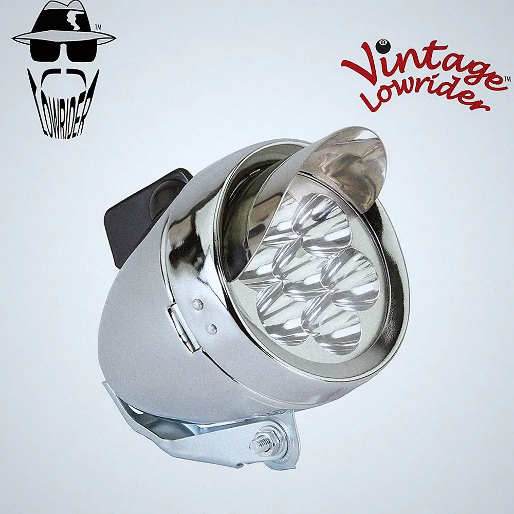 VINTAGE LOWRIDER Bicycle Bike Bullet Light W/Visor 7 LED Bulbs Chrome